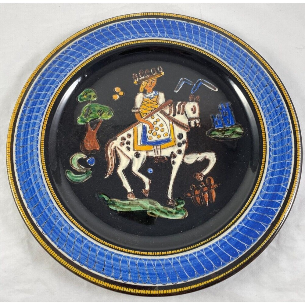 Princess On Horse Wall Plate Lanz Gwatt Pottery Switzerland Hand Painted Studio